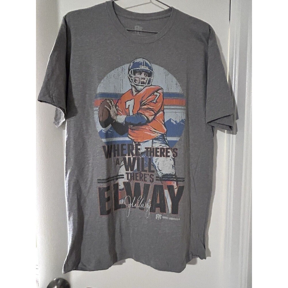 NFL Vtg Pro Merch John Elway #7 Denver Broncos Gray T-shirt Size Large